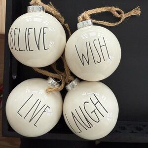 Rae Dunn Cream Holiday Ornaments with Inspirational Words